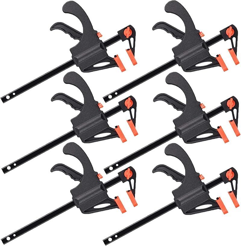 WAIZHIUA 6Pcs Quick Grip Clamps 4 Inch F Wood Clamps Ratchet Bar One Hand