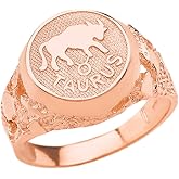 Astrology Jewelry Solid 10k Rose Gold Taurus Zodiac Sign Band Nugget Men's Ring