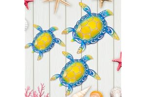 Kggetr Metal Sea Turtle Wall Art Decor,Set of 3 Beach Ocean Themed Hanging Decoration for Bathroom Pool Yard Garden Living Room Bedroom,Idea Gift for Family Friends