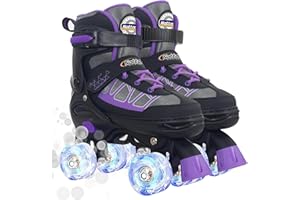 Kids Roller Skates for Boys, Blue Adjustable Rollerskates with Light Up Wheels for Toddler Little Kids Ages 6-12 4 5 6 7, Beg