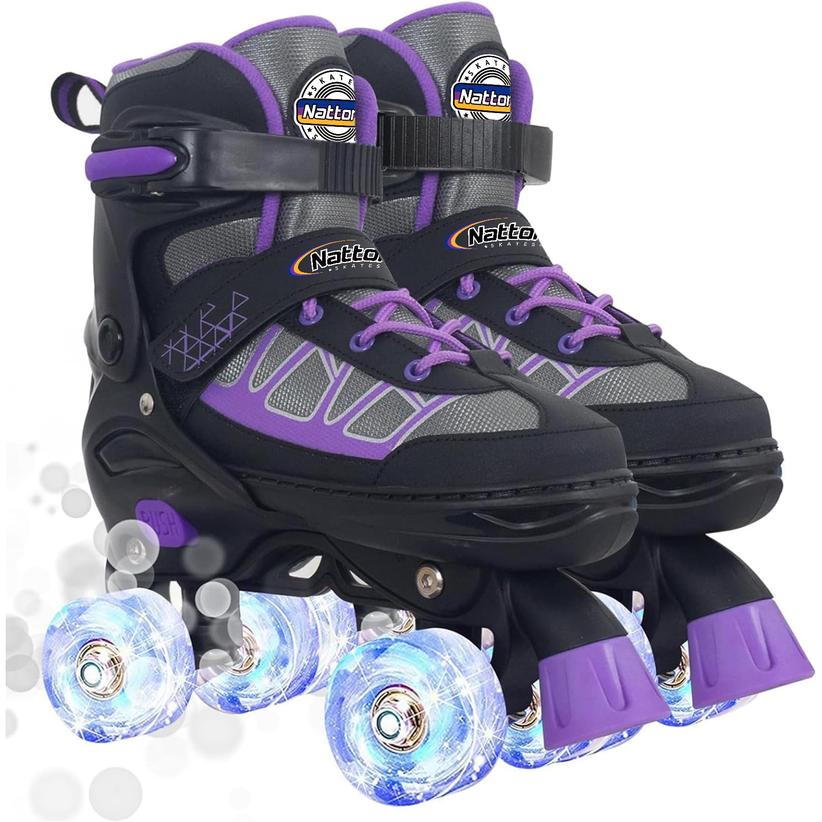 Kids Roller Skates for Girls, Purple Adjustable Rollerskates with Light Up Wheels for Teens Youth Ages 6-12 10 11 12, Beginners Outdoor Sports Toys, Best Birthday Gift for Girls Kids Image