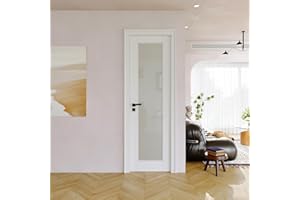 JUJUBON 24"x80" CARB P2 Solid Core & Pre-Finished Thick SGCC Frost Glass Doors, Interior Door for Bedroom, Full Glass Swing Shaker w/o Prehung Jamb, Wood Door for Office, Barn Doors White Primed