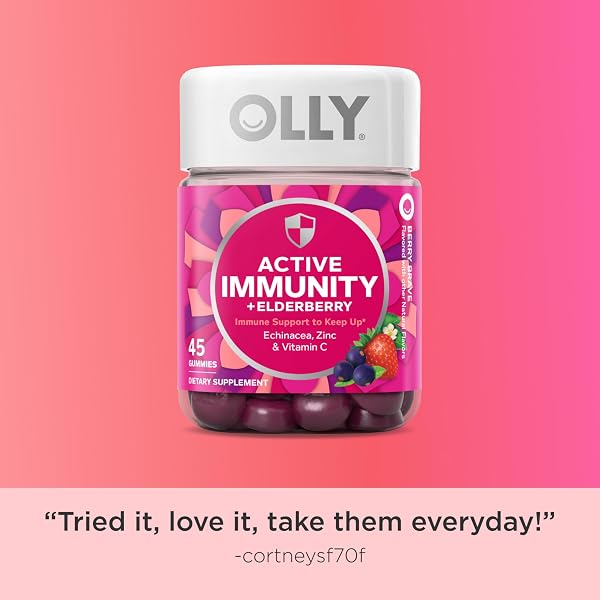 OLLY ACTIVE IMMUNITY GUMMY, IMMUNE SUPPORT SUPPLEMENT,* ELDERBERRY, ZINC, VITAMIN C, BERRY FLAVORED, 15 DAY SUPPLY – 45 COUNT