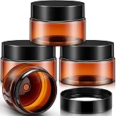 Patelai 4 Pcs Plastic Jars with Lids, Amber, 1 oz, Wide Mouth | Travel Size for Creams Oils, Lotions, Clear Round Storage Cosmetics Container, Leak Proof Screw on Lids for Makeup Beauty DIY