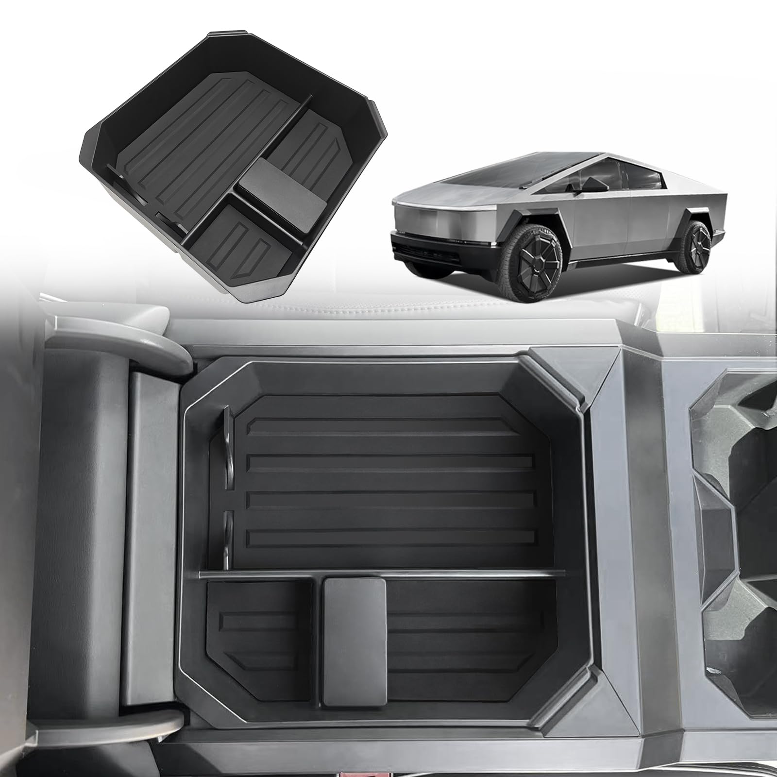 Photo 1 of BestEvMod Center Console Organizer Tray Compatible with Tesla Cybertruck 2024+ Accessories Pickup Armrest Storage Box (Armrest Upper Organizer)