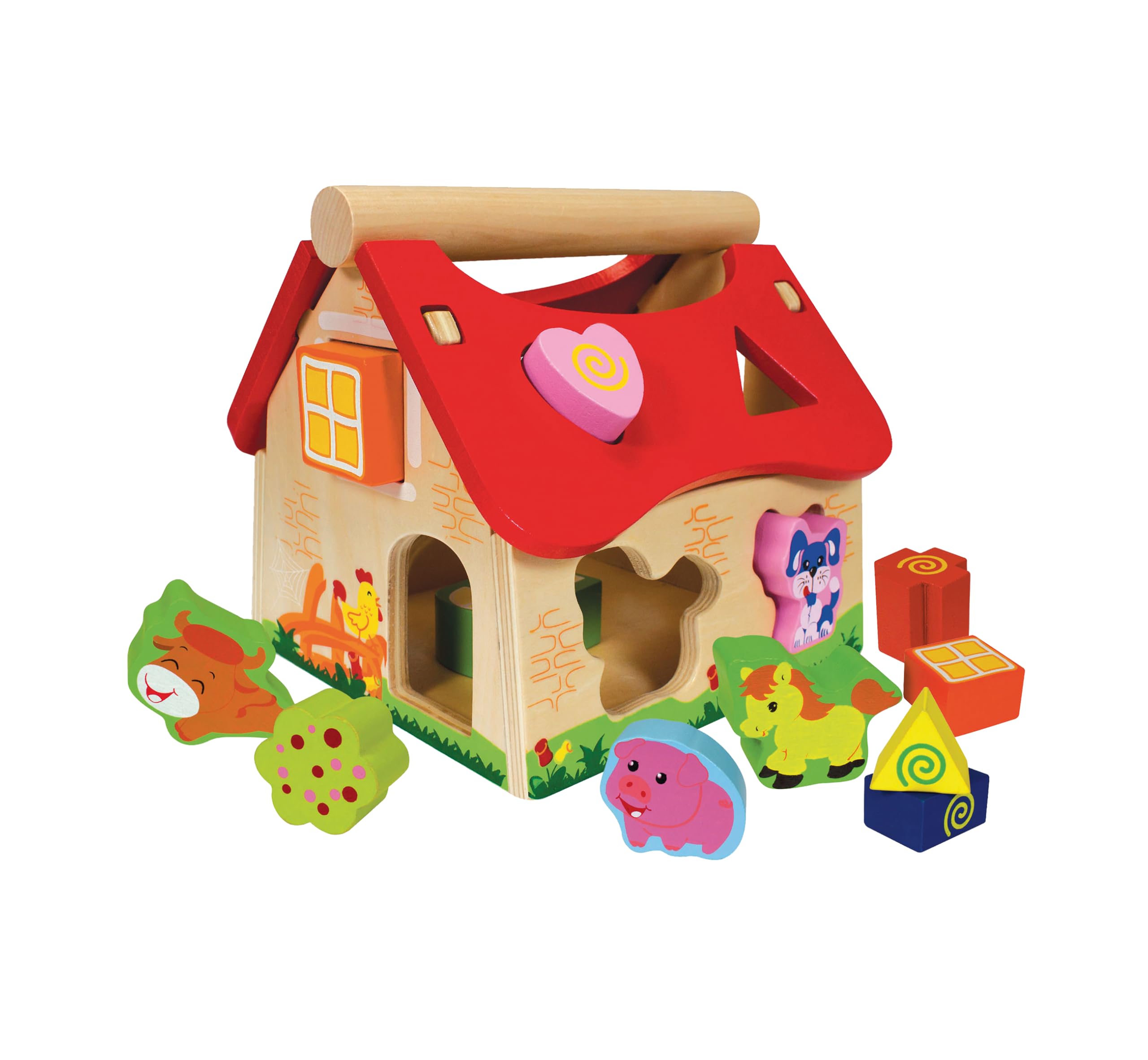 Eichhorn 100002098 Colourful Farmhouse Baby Toy Quality Wooden Sorter Comes with 15 Cute Shapes | for Ages 1 Plus,100002098