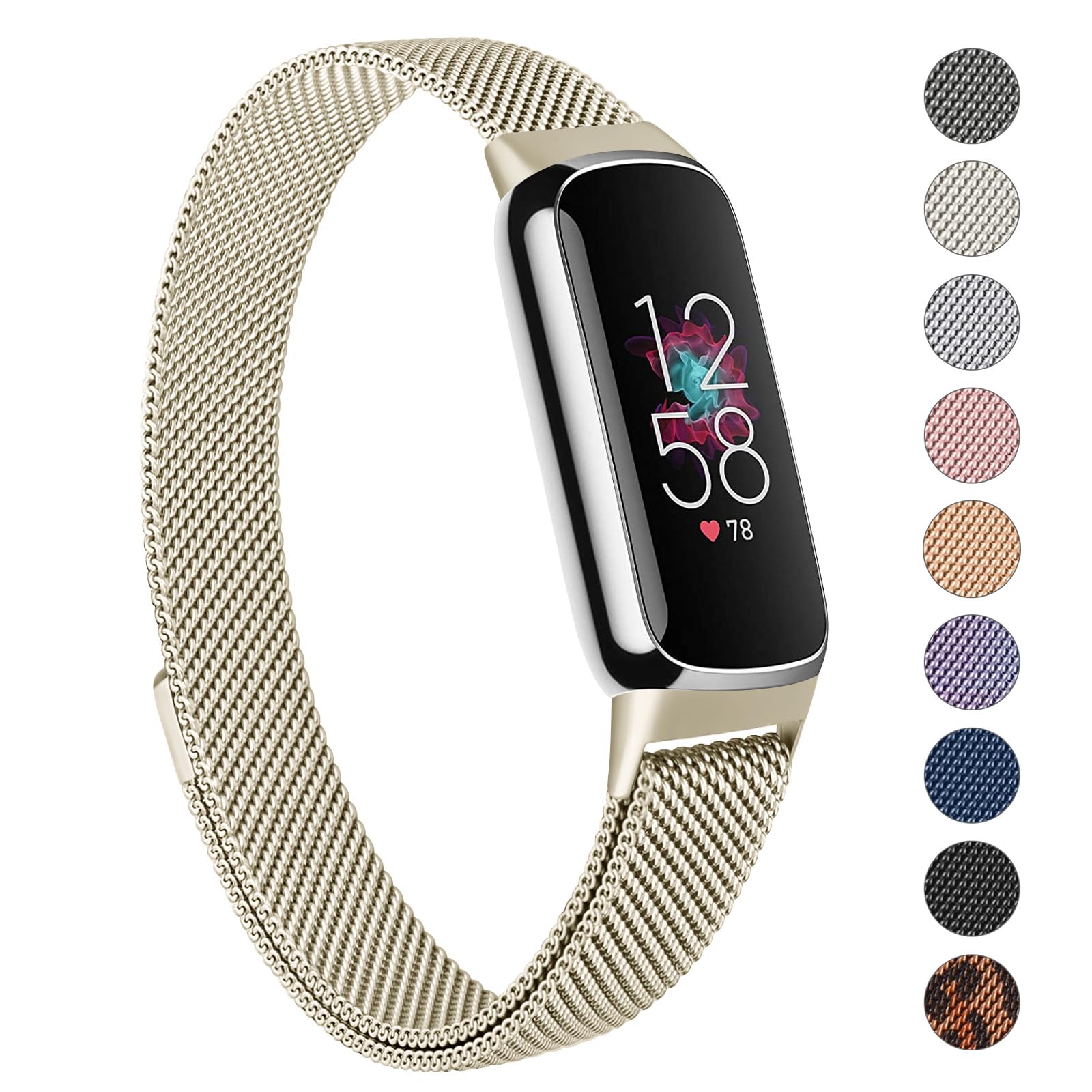 Vancle Strap Compatible with Fitbit Luxe Straps for Women Men, Stainless Steel Mesh Loop Adjustable Wristband Replacement Strap (Champagne)