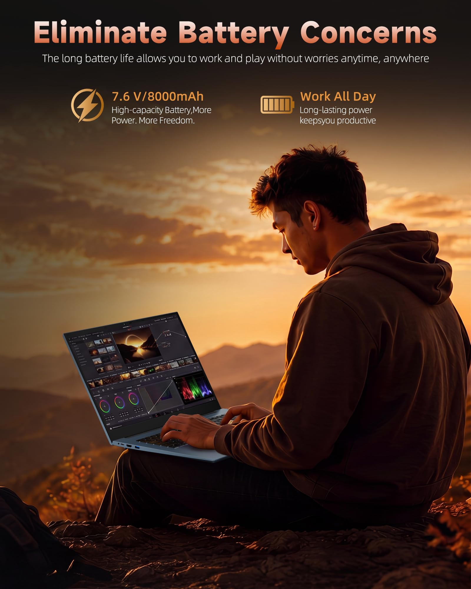 Liuord Laptop 18,5 Zoll FHD Display, 16GB RAM 256GB SSD AI-Unterstützung, Core I3, WiFi 6, Vollfunktions Type-C, Deutsche Tastatur Ideal für Studium, Homeoffice und Business 8