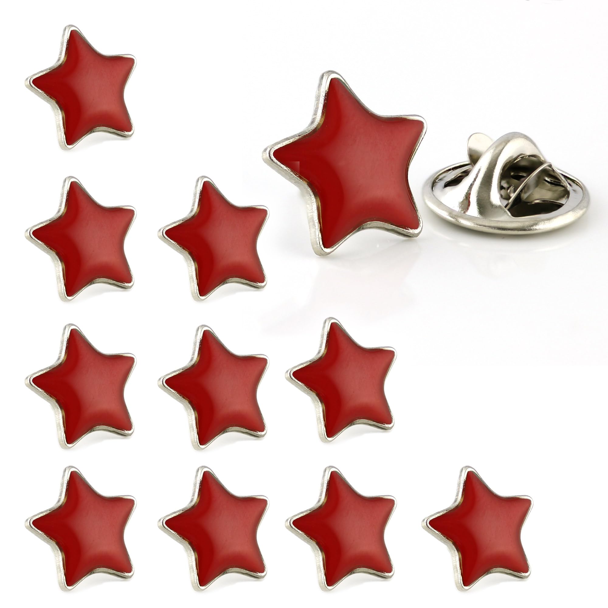 RED Star Pin Badge | 10Pcs (13mm) School Reward, employee recognition, student achievement or in the workplace for rewarding performance (Red)