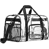 Large Heavy Duty Clear Duffel Bag with Shoes Compartment, Stadium Approved Clear Gym Bag with Adjustable Strap, Clear Tote Handbag Durable Crossbody for Football Basketball Baseball Golf Events Black