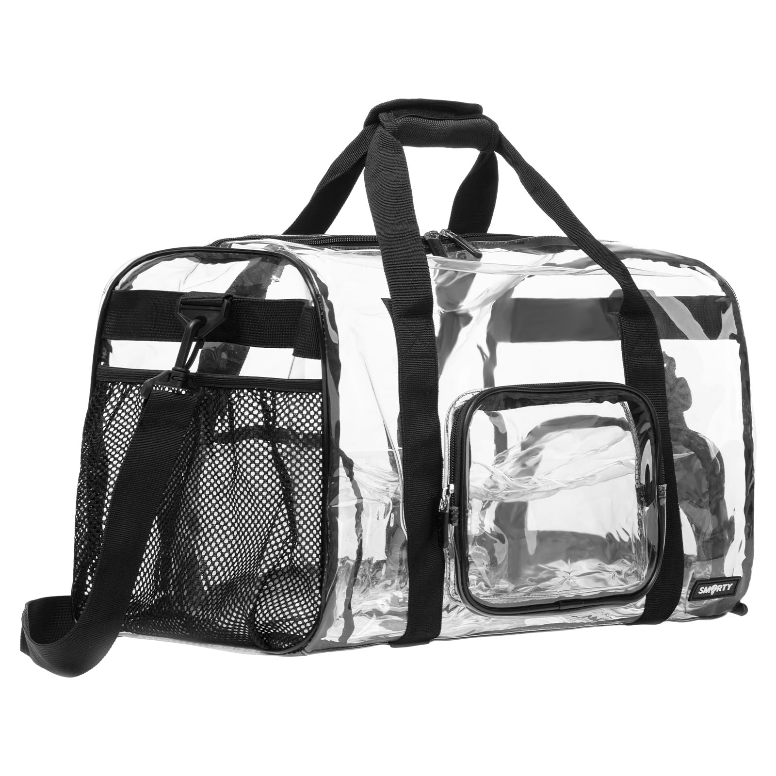 Photo 1 of Large Heavy Duty Clear Duffel Bag with Shoes Compartment, Stadium Approved Clear Gym Bag with Adjustable Strap, Clear Tote Handbag Durable Crossbody for Football Basketball Baseball Golf Events Black