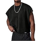 GORGLITTER Men's Dolman Sleeve Crop Vest Top Crewneck Loose Pullover Tank Tops Black X-Large