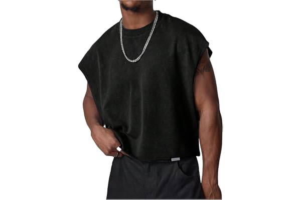 GORGLITTER Men's Rhinestone Dolman Sleeve Crop Vest Top T Shirts Tank Tops | Crewneck, Cap Sleeve, Round Neck, Loose Tit crop