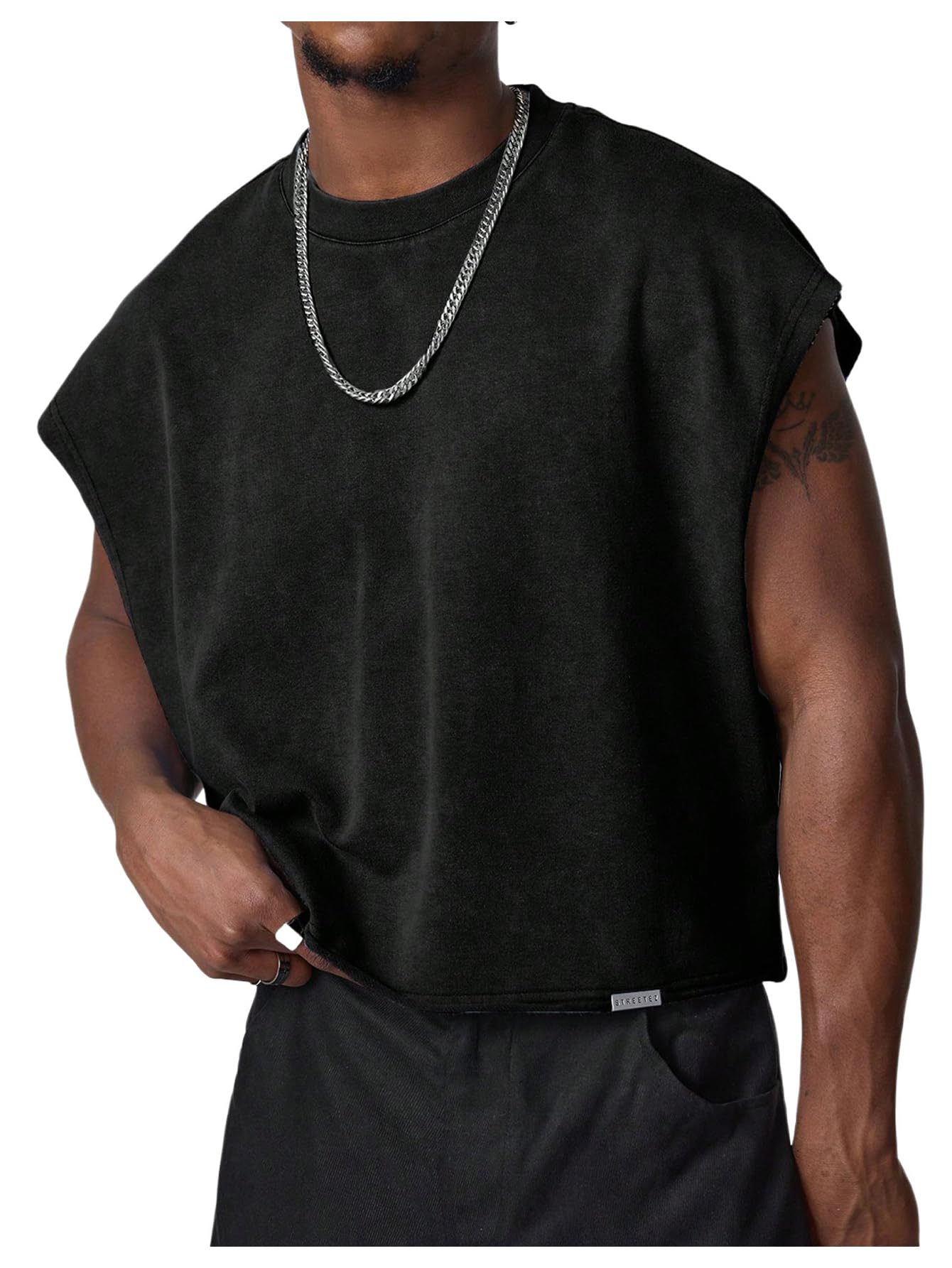 Photo 1 of (small) GORGLITTER Men's Dolman Sleeve Crop Vest Top T Shirts Crewneck Loose Pullover Tank Tops Black