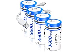BOANV 4PCS Rechargeable D Batteries with 2 in 1 USB Cable, Lithium D Batterties, 1.5V 3600mAh D Size Cell Battery Replacement 5400mWh for Floodlight Toys