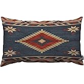 TKS MITLAN Southwest Diamond Blue Red Pillow Covers 12 x 20 Inch Indian Style on Blue Background Decorative Throw Pillow Covers Linen Cushion Case for Sofa Couch