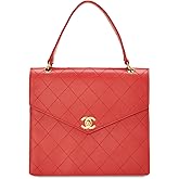 CHANEL Women's Pre-Loved Red Caviar Envelope Flap Top Handle Bag