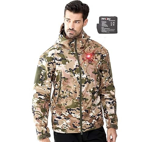 DEWBU Softshelljacke Beheizbare Jacke Softshell Winterjacke Heiz-Jacke mit Akku 7.4V und Ladegerät zum Outdoor Arbeiten Motor