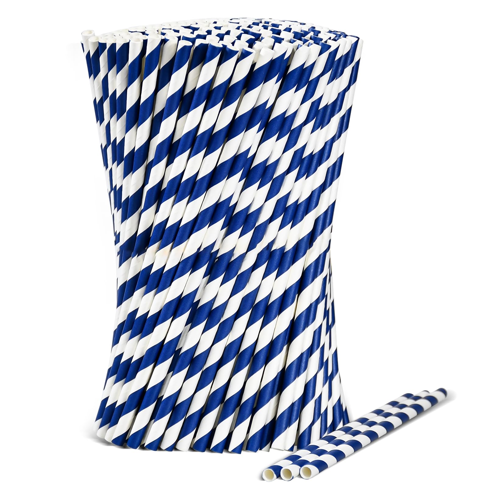 Disposable Drinking Straws Blue White Striped Paper, Pack of 1000, 19.7 x 0.6 cm - 100% Biodegradable