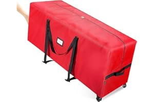 BALEINE 7.5 ft Rolling Christmas Tree Storage Bag, 2 Swivel Wheels for Easy Moving, Heavy Duty 600D Oxford Fabric Extra Large Artificial Christmas Tree Bag with Reinforced Carry Handles (Red)
