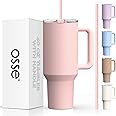osse 40oz Tumbler with Handle and Straw Lid | Double Wall Vacuum Reusable Stainless Steel Insulated Water Bottle Travel Mug Cup | Modern Insulated Tumblers Cupholder Friendly (Pink Dusk)