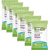 Antibacterial Hand Wipes by Boogie, Alcohol Free, Hypoallergenic and Moisturizing Aloe, Hand Wipes for Kids and Adults, 6 Packs of 20 (120 total wipes)
