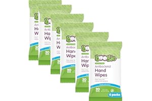 Antibacterial Hand Wipes by Boogie, Alcohol Free, Hypoallergenic and Moisturizing Aloe, Hand Wipes for Kids and Adults, 6 Packs of 20 (120 total wipes)