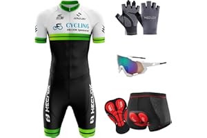 HECLOK Men's Cycling Skinsuit, One Piece Trisuit Road Bike ＋Cycling Short 5D Gel Padded,Cycling Undershorts Underwear