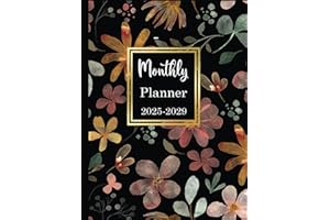 2025-2029 Monthly Planner 5 years: 8.25x11" Size - From January 2025 to December 2029 - Watercolor Floral Cover.