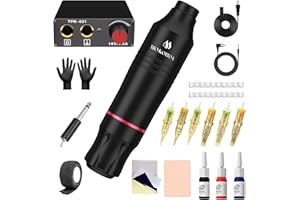 Mokohoa Tattoo Set for Beginners machine Gun Kit, Rotary Powerful Motor, Complete Professional Cartridge Needles Stencil Transfer Paper, Practice Skin and Transfer Paper, Starter Tattoo Ink(Black)