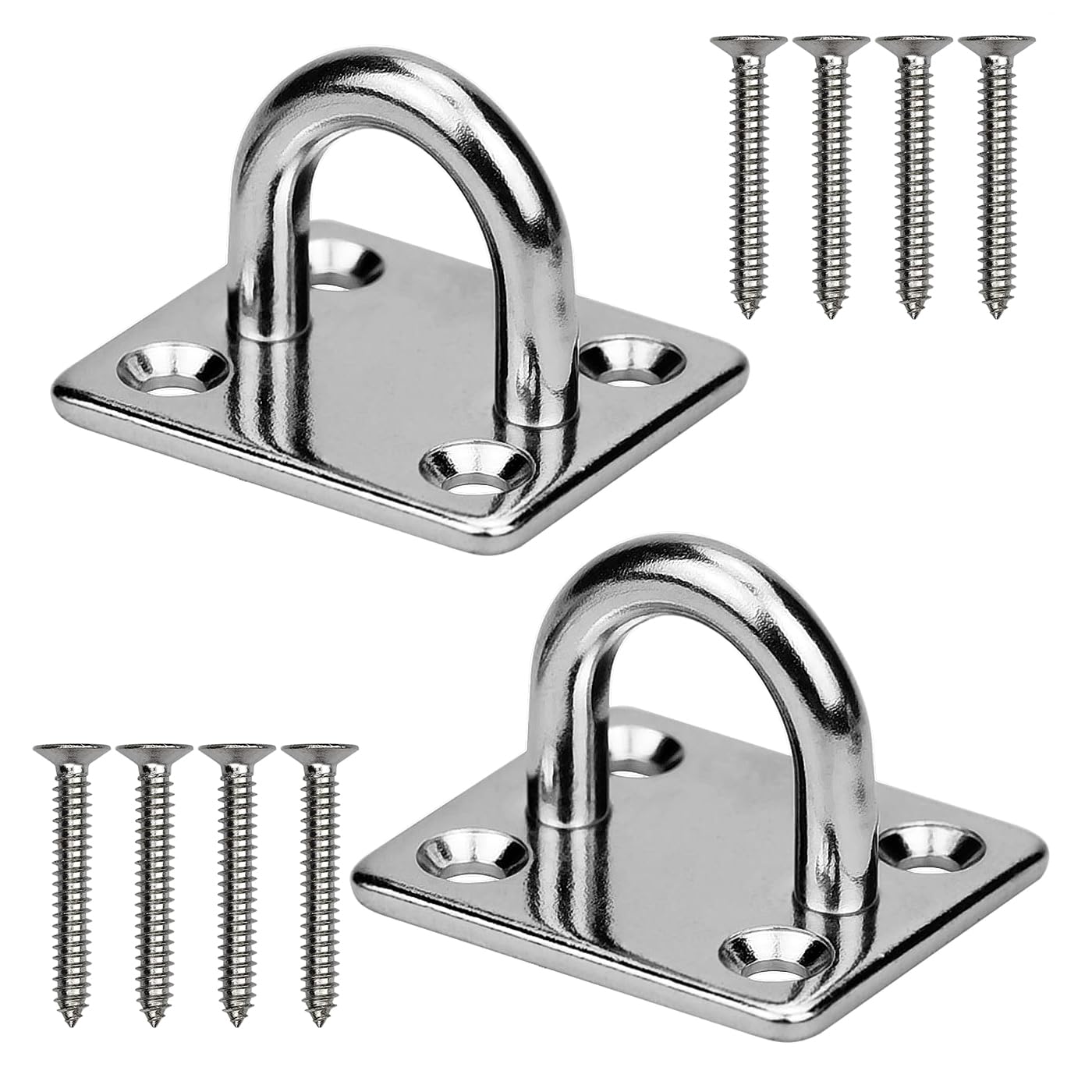 Lahviuu Pad Eye Plate 2 Pcs M8 Stainless Steel Ceiling Hook Metal Staple Ring Hook Suspension U Hooks Marine Hardware Staple Hook Loop with 8 Screws,for Wall Ceiling Hanging Shade Sail(Square)