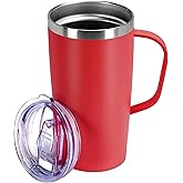 MEBRUDY 19oz Insulated Coffee Mug with Lid, Leak Proof Double Wall Vacuum Travel Coffee Mug with Handle, Red