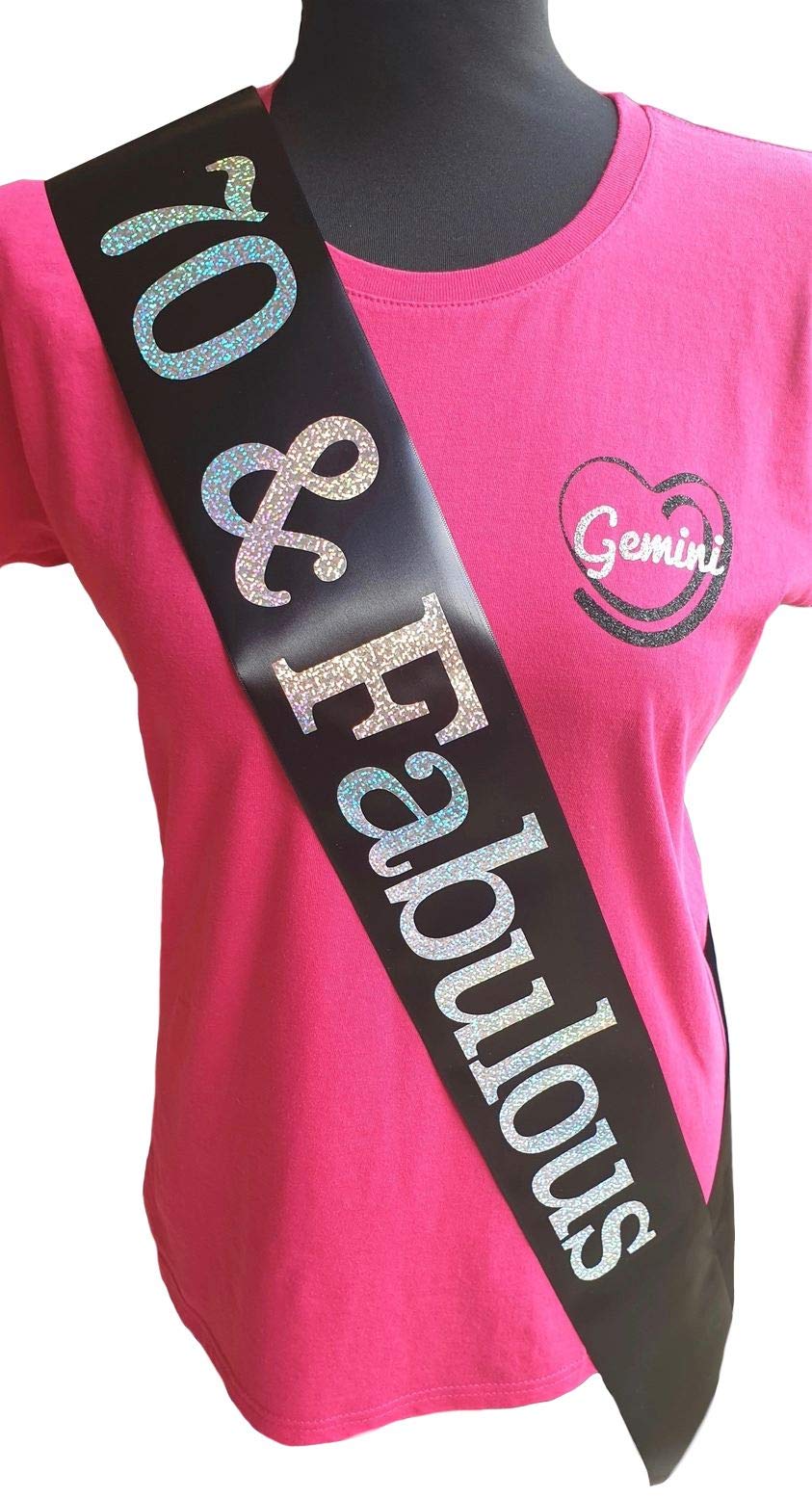 Gemini Ribbons - 70 and Fabulous - 70th Birthday Sash - Holographic - 70th Birthday Party - Womens Mens - Gift