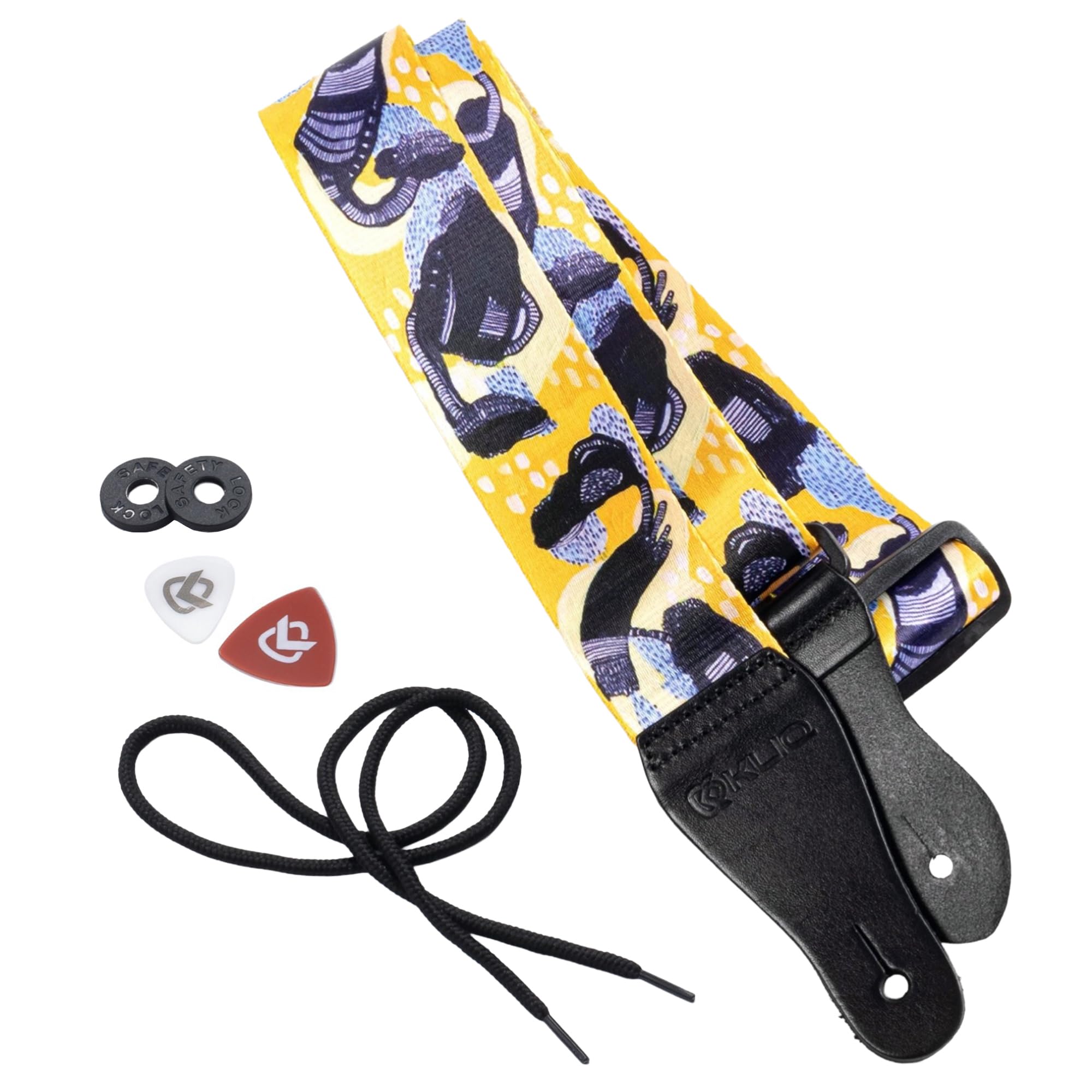 KLIQ Vintage Woven Artist Series Guitar Strap for Acoustic and Electric Guitars + 2 Rubber Strap Locks, 2 Guitar Picks and 1 Lace | Terylene Printed | "Is It Raining" by KLA