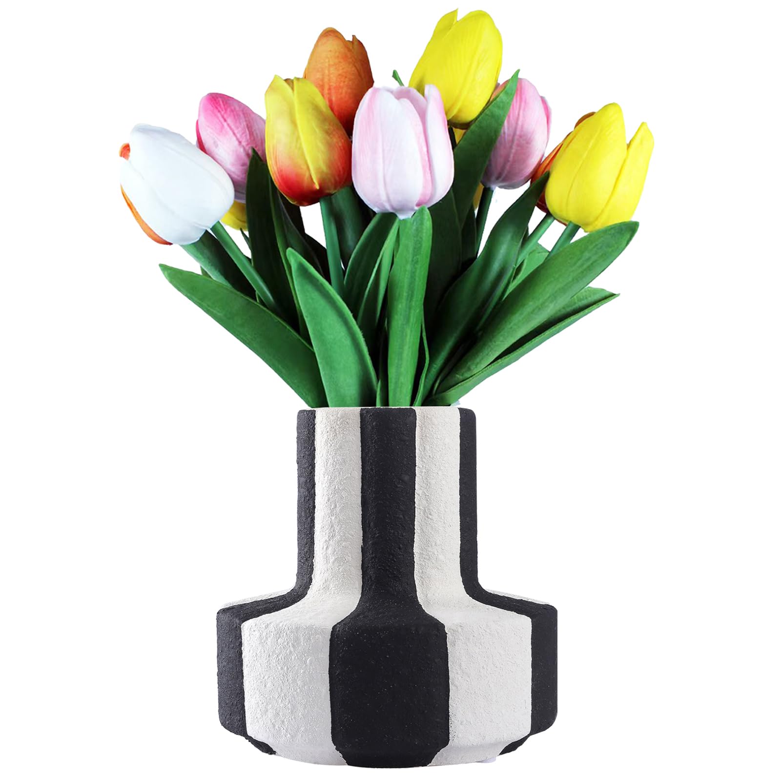 Photo 1 of Black and White Striped Ceramic Vase for Home Decor,Desktop Centerpiece Suitable for Living Rooms Bedrooms Offices and Wedding Decorations,Minimalism Suitable for Friends
