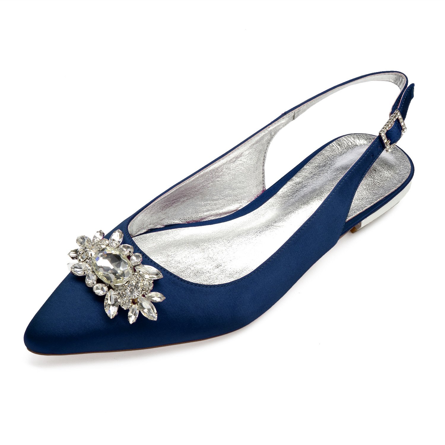 Creativesugar Women Flat Dress Shoes, Pointed Toe Slingback with Oval Crystal Brooch Bridal Wedding Flats Prom Party…
