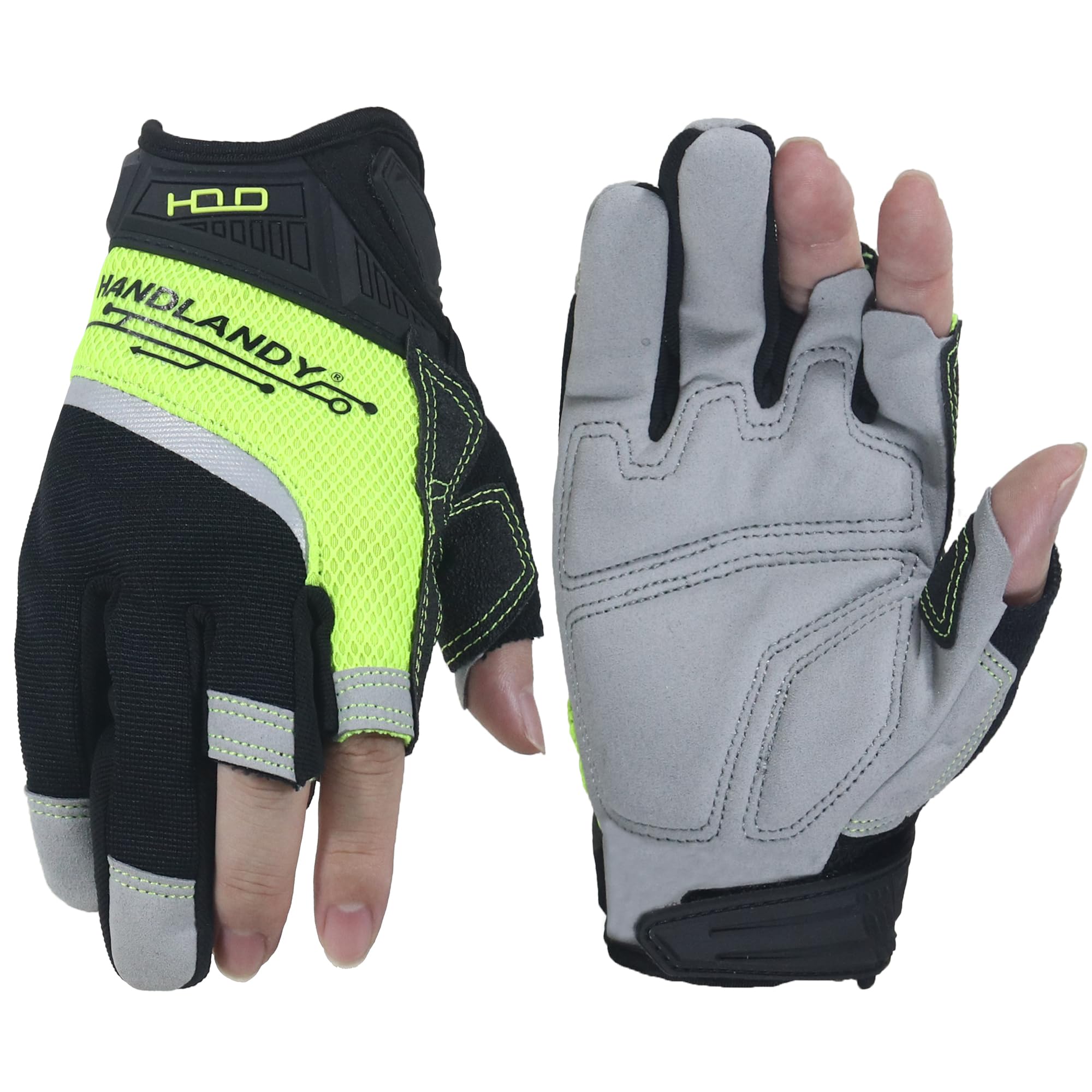 HLDD HANDLANDY Work Gloves Men - 3 Fingerless Work Gloves for Driving, Cycling, Motorcycle, Climbing, Outdoor Work