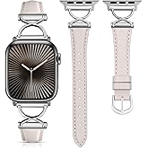 Wearlizer Slim Leather Band Compatible with Apple Watch Bands 40/38/41/44/42/45/46/49mm Women, Dressy Fancy Designer Thin Leather Strap for iWatch Series 11 10 9 8 7 6 5 4 3 SE/Ultra 3 2 1
