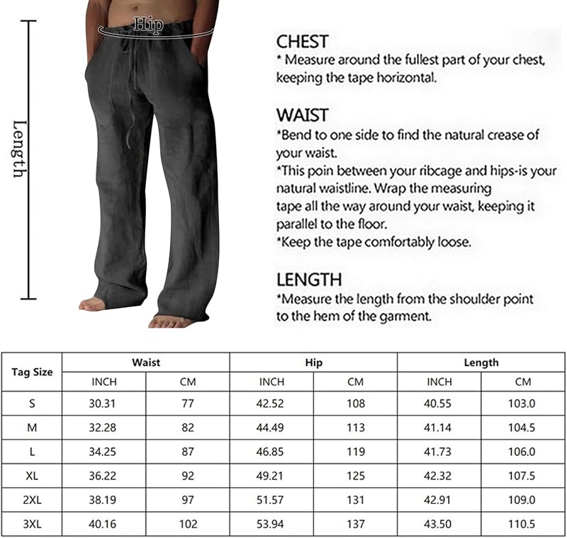 Calças de linho masculinas de algodão de verão com bolsos com cordão