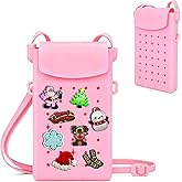 Silicone Crossbody Bag for Women and girls, Small Phone Purse with Adjustable Shoulder Strap, Magnetic Closure, with15 Christmas Charms, Stylish Phone Bag for Women's Daily Use, Christmas Stuffers