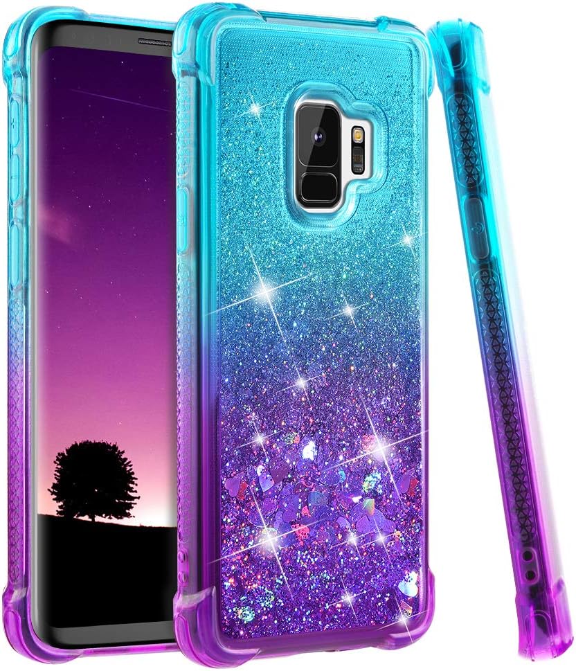 Ruky Galaxy S9 Case, Galaxy S9 Glitter Case for Girls Women, Gradient Quicksand Series Flowing Liquid Floating Soft TPU Bumper Cushion Protective Cute Case for Samsung Galaxy S9 (2018) (Teal Purple)