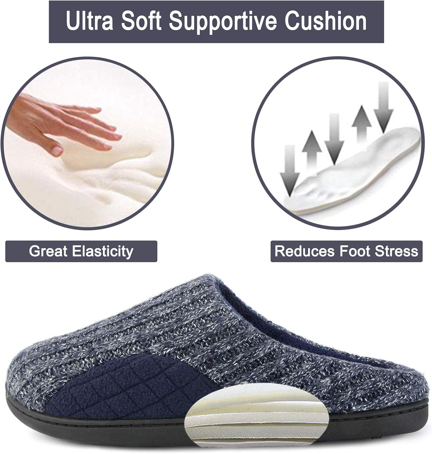  | ULTRAIDEAS Men's Cashmere Cotton Knitted Slippers with Cozy Memory Foam and Fuzzy Coral Fleece Lining, Slip on Clog House Shoes with Anti-Skid Indoor Outdoor Rubber Sole | Slippers