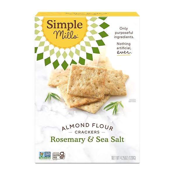 SIMPLE MILLS ALMOND FLOUR CRACKERS, ROSEMARY & SEA SALT – GLUTEN FREE, VEGAN, HEALTHY SNACKS, 4.25 OUNCE (PACK OF 1)
