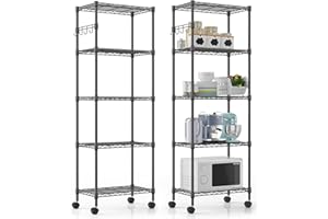 Himimi 5 Tier Wire Shelving Unit with Wheels, Heavy Duty Garage Storage Shelves, Metal Racks for Storage, Steel Shelf Rack, Rolling Shelving for Kitchen, Pantry, and More, Easy Assembly, Black 2-Pack
