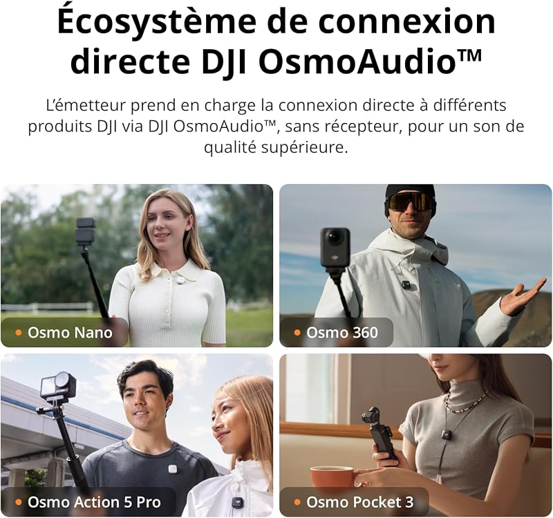 Mic Mini (1 TX + 1 RX), Ultra-léger, Audio de Haute qualité
