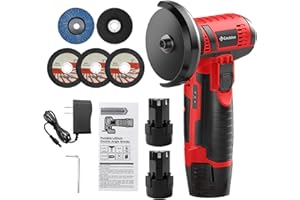 Creddux Cordless Angle Grinder, 3 Inch Mini Angle Grinder Tool With 2pcs 16.8V 2000mAh Batteries and 5 Grinding Wheel,19500rpm Metal Grinders for Cutting, Grinding and Polishing Red