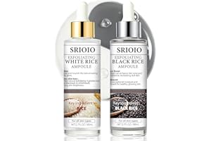 SRIOIO Black and White Rice Exfoliation Essence, Rice Peel Shot, 2 PCS White & Black Rice Facial Serum, Deep Cleansing to Remove Dead Skin Cells, Minimize pores suitable for All Skin Types