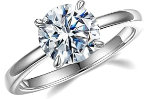 MOOSEA 2CT Moissanite Engagement Rings for Women, Round D Color VVS1 Clarity Lab Created Diamond Rings 14K White Gold Vermeil Solitaire Moissanite Rings for Women Promise Rings for Her Jewelry Gifts