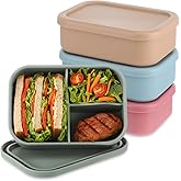 Lemecima 4 Pcs Silicone Bento Box Reusable 3 Compartment Silicone Bento Lunch Container for Adults Microwave Dishwasher Freezer Safe (Multicolors)