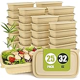 Bmboryxa 25Pack(50pcs) Meal Prep Containers Reusable, 32oz Bamboo-Powder Food Containers with Lids, Plant-based To Go Containers for Lunch - Microwave, Freezer, Dishwasher Safe